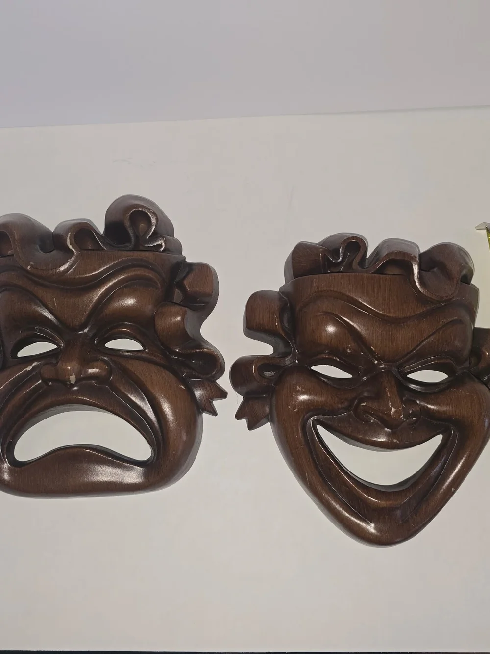 Hand-Carved Burwood Comedy and Tragedy Wall Masks - Decorative Home Wall Decor